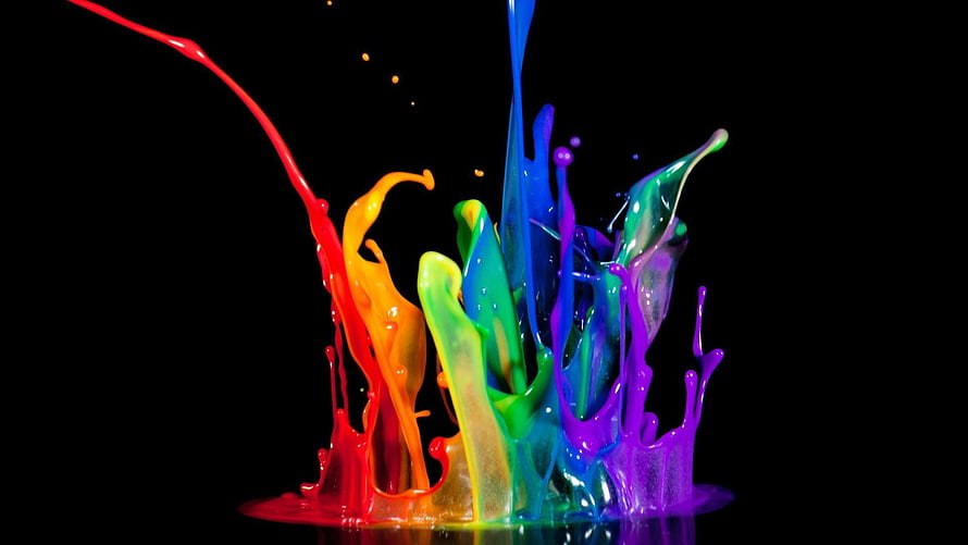 Vibrant Rainbow Paint Splash on Black Background HD wallpaper