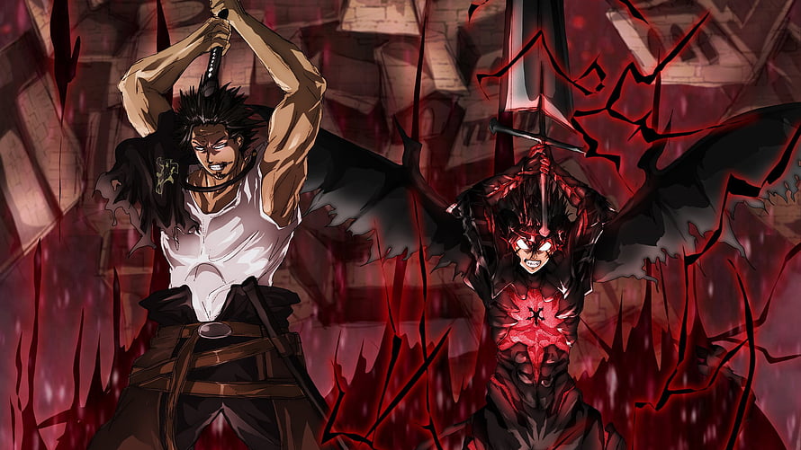 Asta and Yami Sukehiro in Black Clover Dark Fantasy Battle Scene HD wallpaper
