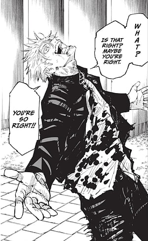 Gojo Satoru manga panel from Jujutsu Kaisen showing a dramatic black and white scene HD phone wallpaper