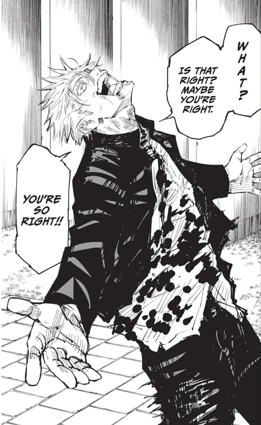 Gojo Satoru manga panel from Jujutsu Kaisen showing a dramatic black and white scene HD phone wallpaper