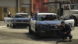 Grand Theft Auto V Police Chase Scene with Armed Robber and Pursuit Vehicles HD wallpaper