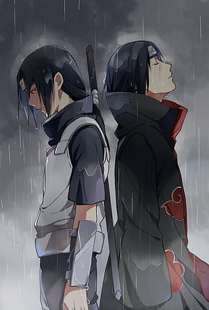 Itachi Uchiha and Pain Standing Back to Back in the Rain HD phone wallpaper