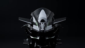 Kawasaki Ninja H2R Front View with Carbon Fiber Accents and Green Highlights on Black Background HD wallpaper
