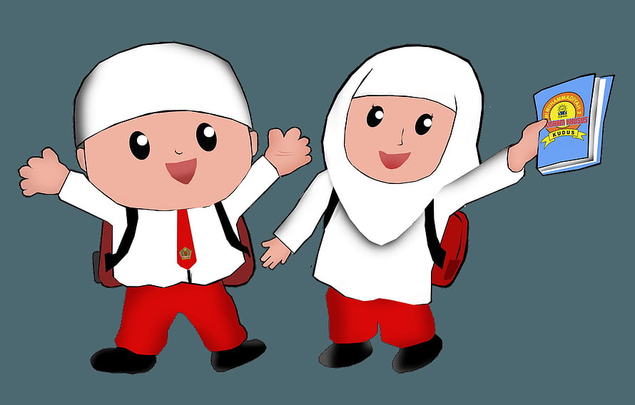 Cute Cartoon Muslim School Children with Backpacks and Books HD wallpaper