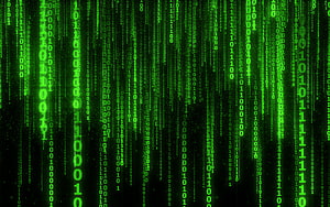 Green Binary Code Rain on Black Background Digital Matrix Style Wallpaper HD wallpaper