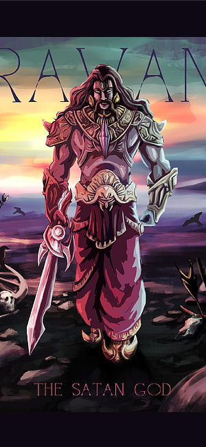 Ravana The Satan God Fantasy Warrior Illustration with Sword and Armor HD phone wallpaper