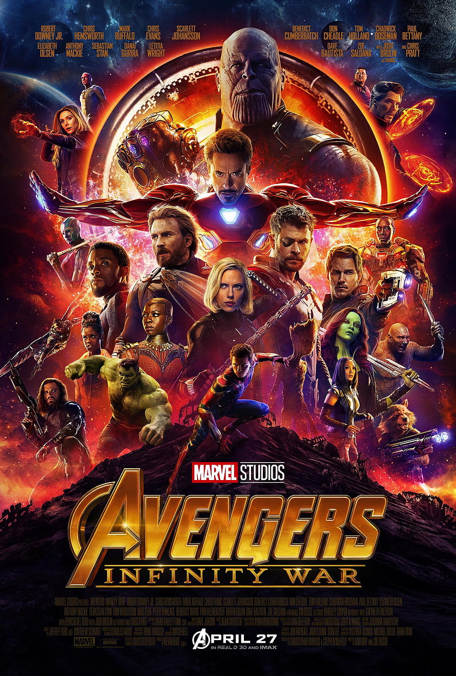 Avengers Infinity War Movie Poster Featuring Iron Man, Thor, Hulk, and Thanos HD phone wallpaper