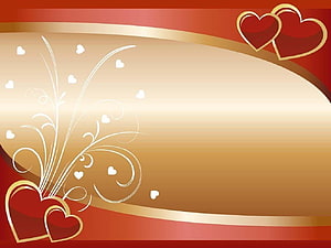 Elegant Red and Gold Wedding Invitation Background with Floral Swirls and Hearts HD wallpaper