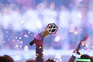 EXO Lightstick Raised at Concert with Bokeh Stage Lights HD wallpaper
