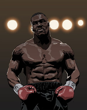 Mike Tyson Digital Illustration: Muscular Boxer Portrait in Dramatic Ring Lighting HD phone wallpaper