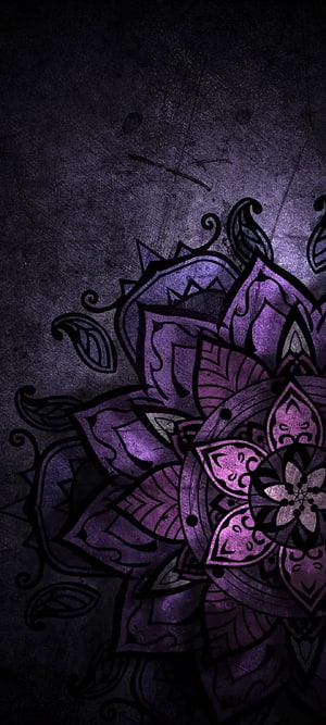Dark Purple Mandala Floral Pattern on Textured Grunge Background HD phone wallpaper