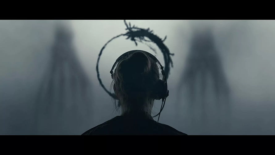 Arrival Movie Scene Featuring Silhouetted Figure with Headset and Abstract Shadow HD wallpaper