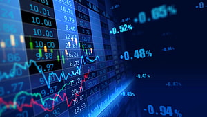 Digital Stock Market Data Visualization with Candlestick Charts and Financial Metrics HD wallpaper