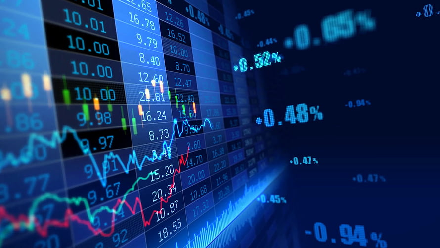 Digital Stock Market Data Visualization with Candlestick Charts and Financial Metrics HD wallpaper
