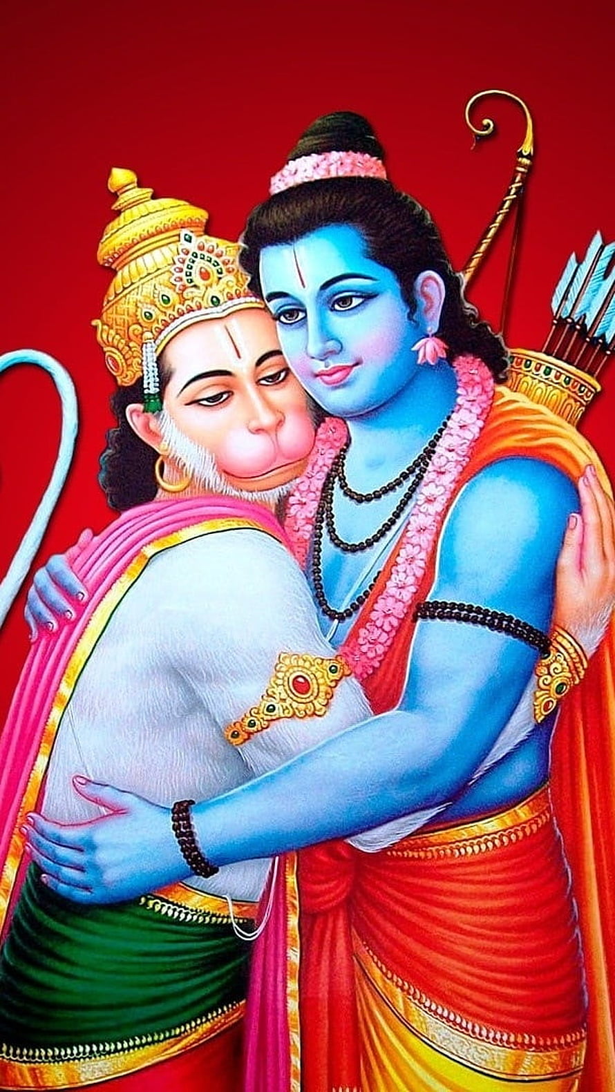 Lord Rama and Hanuman Embracing in Traditional Indian Mythological Art, Hanuman, Jay Shree Ram HD phone wallpaper