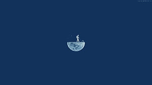 Minimalist Astronaut Mowing the Moon in Deep Space HD wallpaper