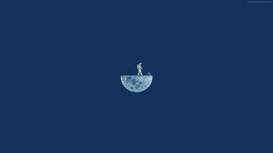 Minimalist Astronaut Mowing the Moon in Deep Space HD wallpaper