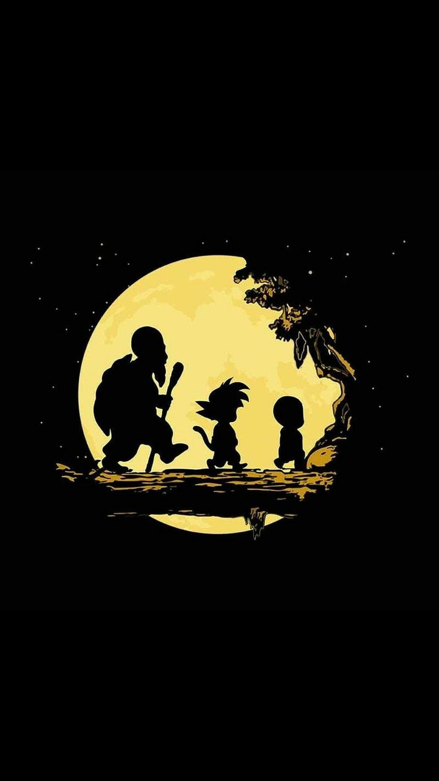 Dragon Ball Z Silhouette Art of Goku, Master Roshi, and Gohan Under a Full Moon HD phone wallpaper