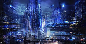Neon-lit Cyberpunk Metropolis with Towering Skyscrapers and Flying Vehicles HD wallpaper