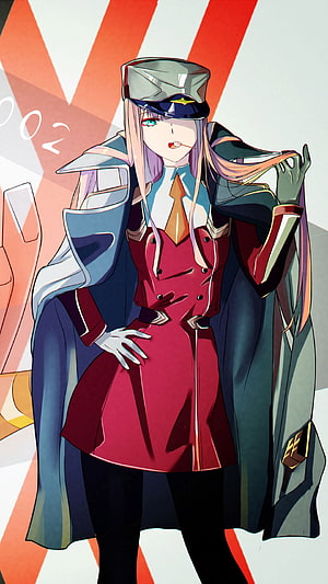 Zero Two in Military Uniform with Cap and Coat HD phone wallpaper