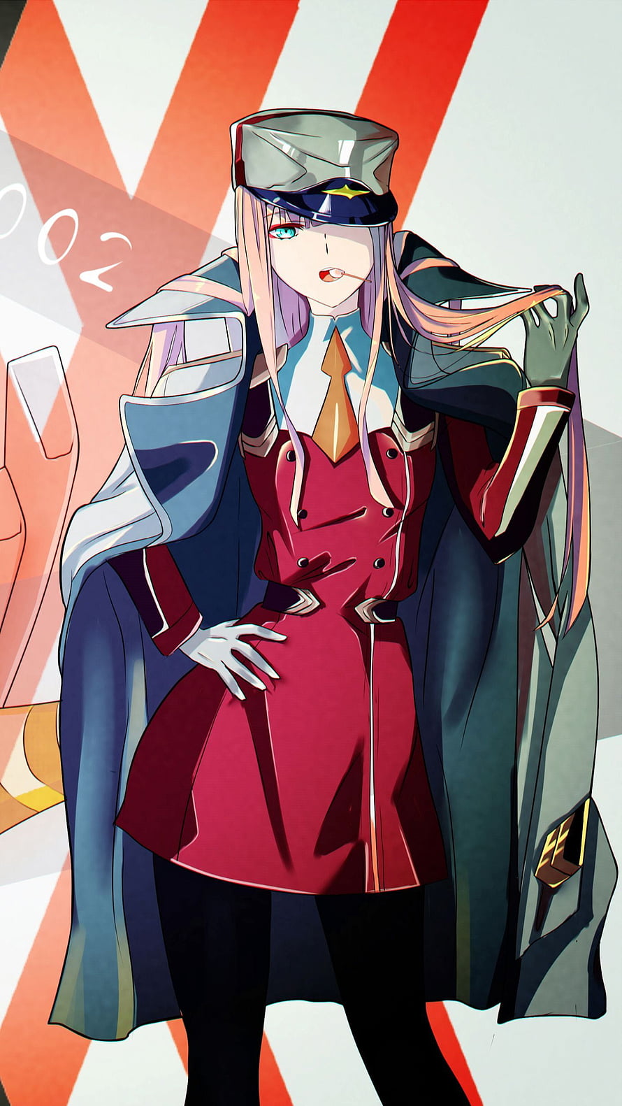 Zero Two in Military Uniform with Cap and Coat HD phone wallpaper