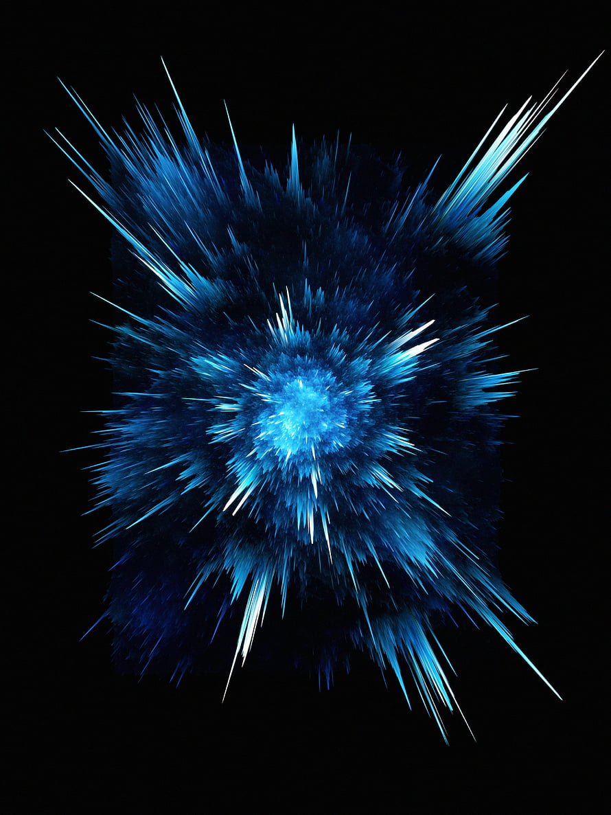 Vibrant Blue Energy Burst with Radiating Light Streaks on Black Background HD phone wallpaper