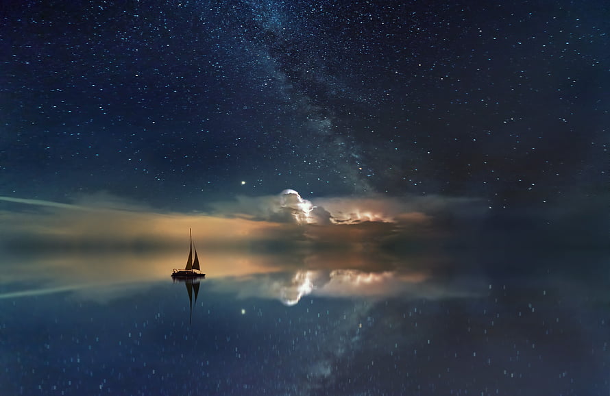 Lone Sailboat Under the Milky Way with Perfect Water Reflection HD wallpaper