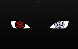 Sasuke Uchiha Sharingan and Rinnegan Eyes on Black Background HD wallpaper