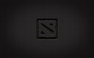 Dota 2 Carbon Fiber Emblem with Grunge Texture on Dark Diagonal Pattern Background HD wallpaper
