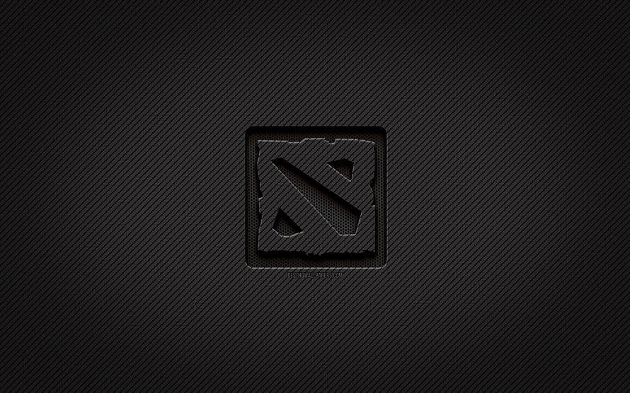 Dota 2 Carbon Fiber Emblem with Grunge Texture on Dark Diagonal Pattern Background HD wallpaper