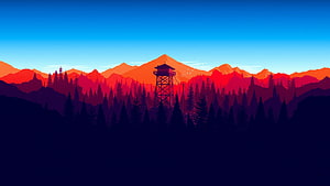 Firewatch Game Artwork Featuring Watchtower Silhouette Against Vibrant Mountain Sunset HD wallpaper