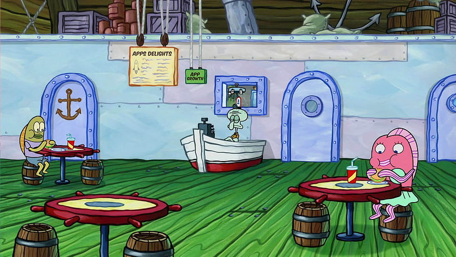 SpongeBob SquarePants Krusty Krab Interior with Squidward and Customers HD wallpaper