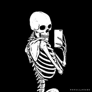 Skeleton Taking a Selfie with Smartphone on Black Background HD phone wallpaper