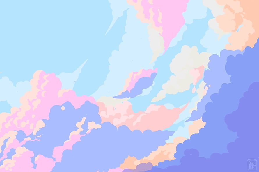 Pastel Clouds in Soft Pink and Blue Cartoon Style HD wallpaper