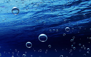 Underwater Bubbles Rising Through Deep Blue Ocean Water HD wallpaper