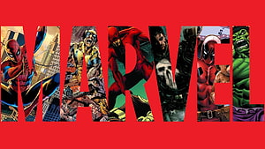 Marvel Comic Book Heroes Logo Design Featuring Spider-Man, Wolverine, and Hulk HD wallpaper