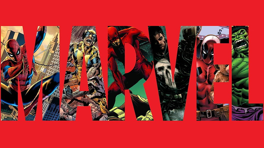 Marvel Comic Book Heroes Logo Design Featuring Spider-Man, Wolverine, and Hulk HD wallpaper