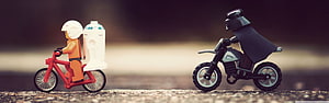 Star Wars Lego Minifigures on Bikes: Han Solo and Darth Vader Chase Scene HD wallpaper