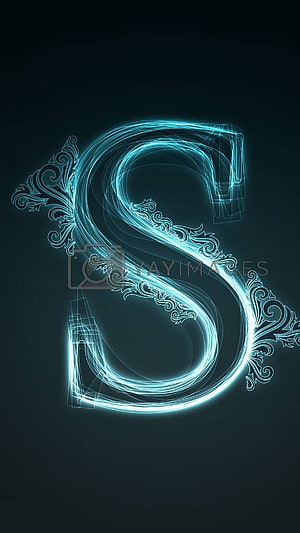Glowing Letter S with Ornate Flourishes and Neon Blue Light Trails on Dark Background HD phone wallpaper