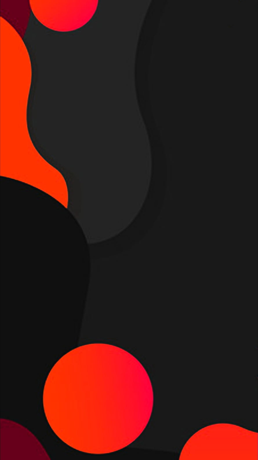 Abstract black and red fluid shapes with glowing circular accents on a dark background HD phone wallpaper