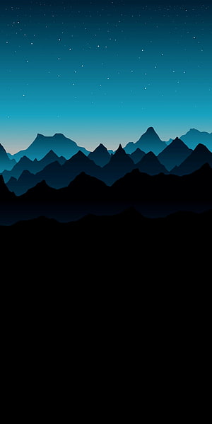 Minimalist Night Sky Mountain Silhouette Wallpaper with Starry Gradient HD phone wallpaper