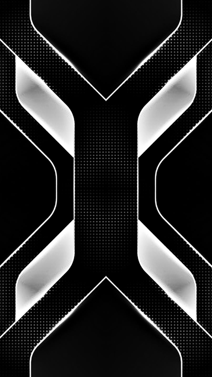 Monochrome Geometric X Pattern with Metallic Accents on Black Background HD phone wallpaper