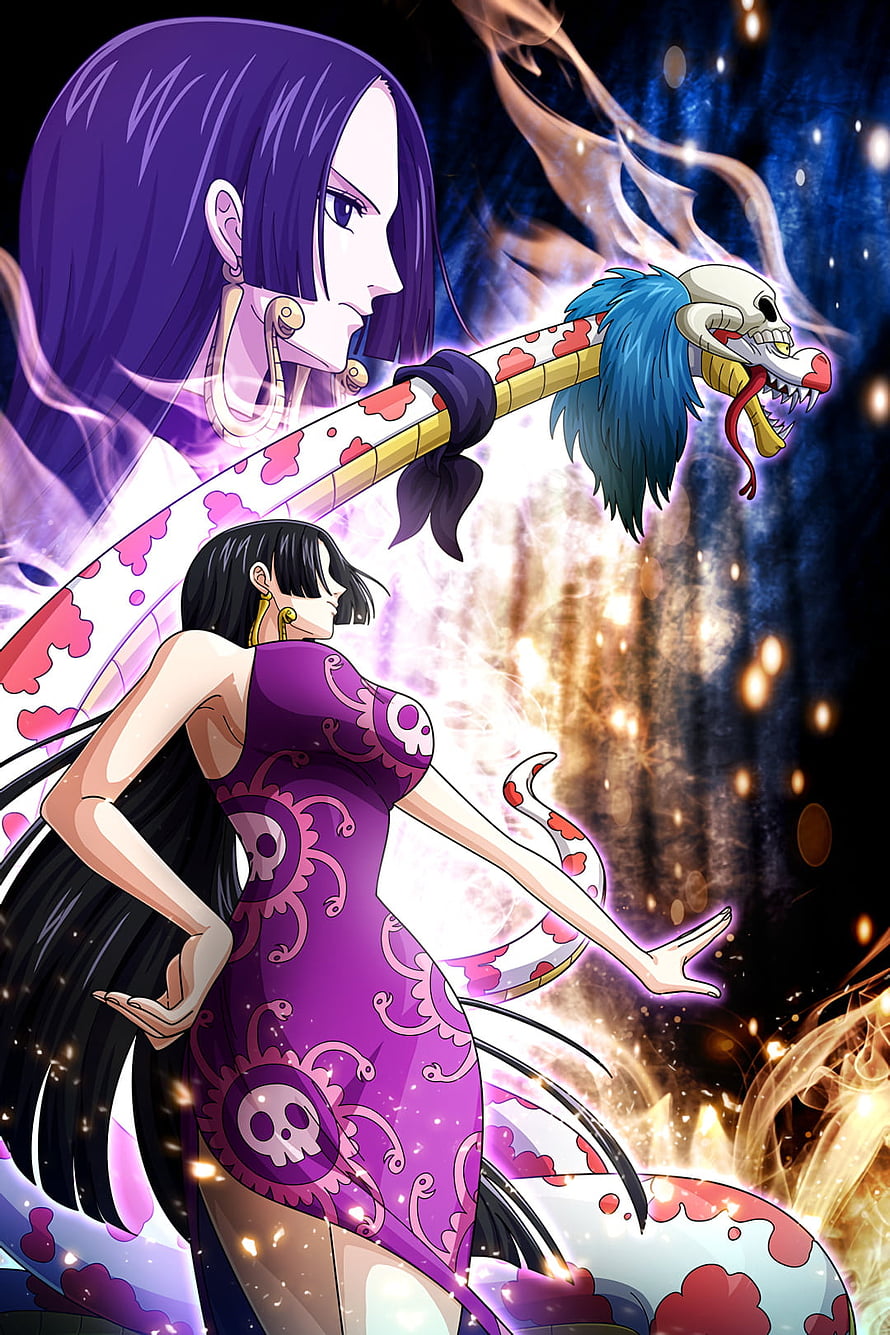 Boa Hancock in Purple Dress with Skull Pattern and Dragon Sword from One Piece HD phone wallpaper