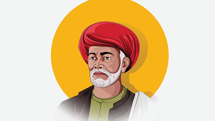 Jyotirao Phule Portrait Illustration in Traditional Attire with Red Turban HD wallpaper
