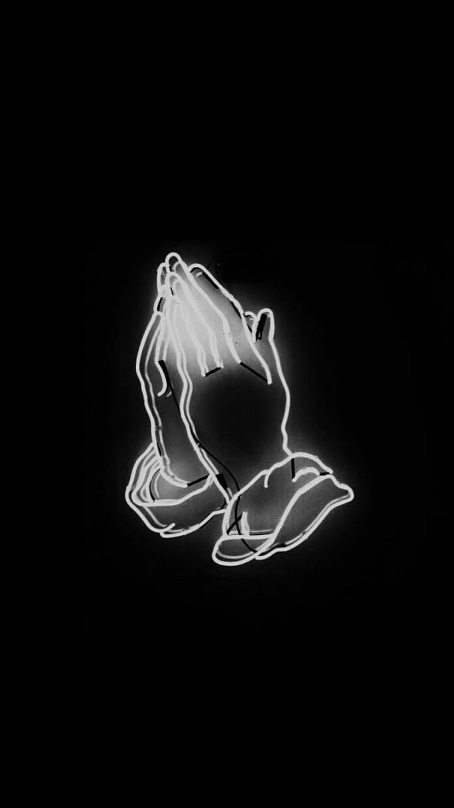 Glowing Neon Praying Hands on Black Background Minimalist Wallpaper HD phone wallpaper