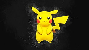 Pikachu Electric Mouse Character on Dark Background with Lightning Effects HD wallpaper