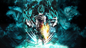 Dragon Ball Super Blue Vegeta and Goku Artwork with Intense Energy Aura HD wallpaper