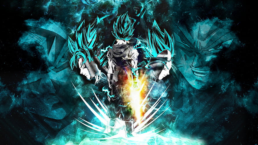Dragon Ball Super Blue Vegeta and Goku Artwork with Intense Energy Aura HD wallpaper