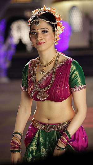 Tamanna Bhatia in Traditional Indian Bridal Attire with Floral Crown and Gold Jewelry HD phone wallpaper