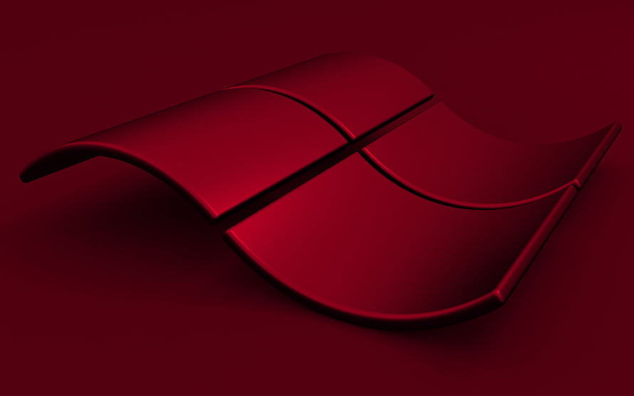 Windows 3D Wavy Logo in Deep Red with Glossy Finish and Minimalist Background HD wallpaper